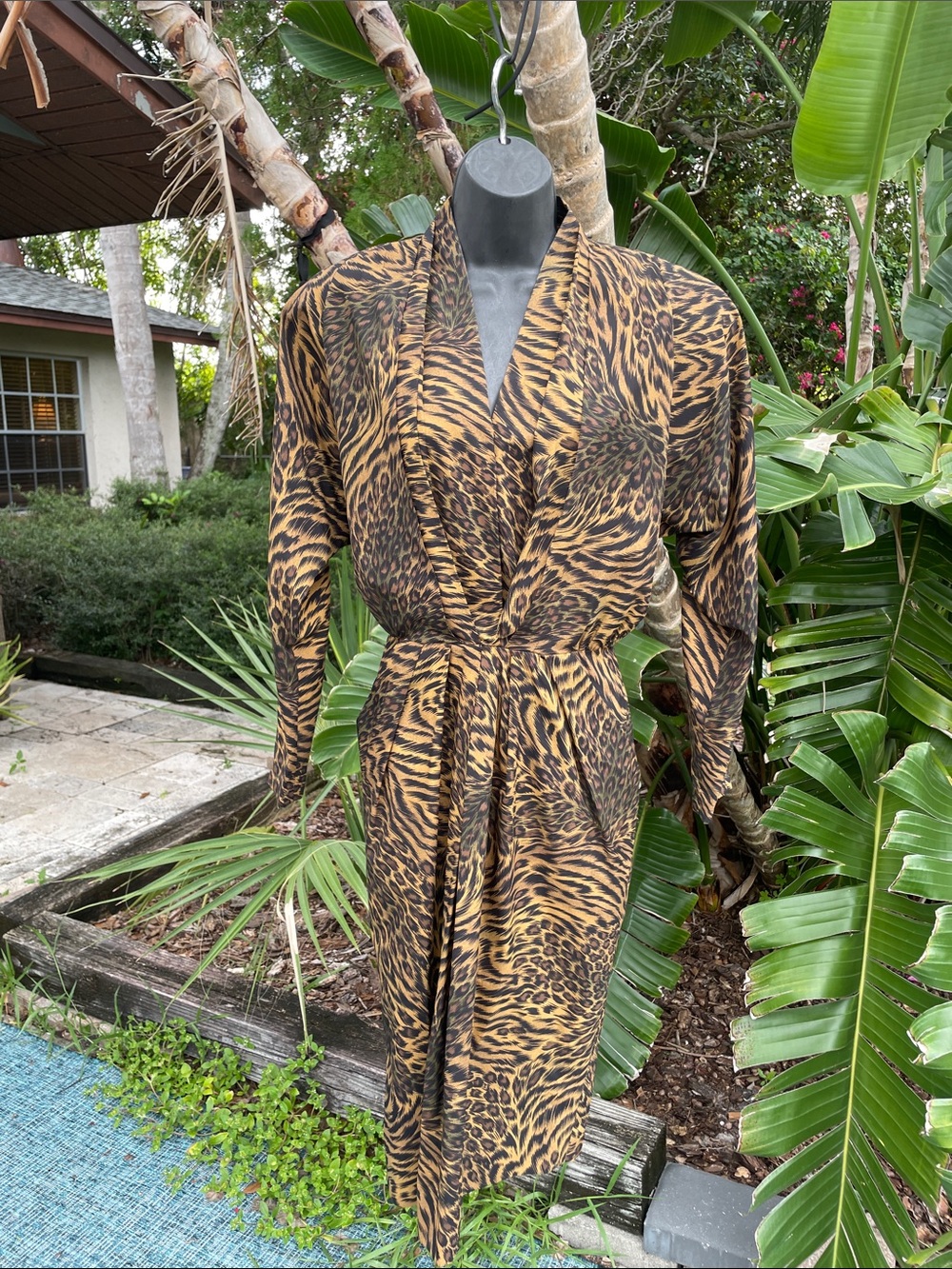 Leopard print vintage 80s power shoulder dress